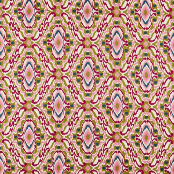 Ixora Fabric - Pomegranate / Tree Canopy / Ink by multicolour traditional embroideried fabric from Harlequin