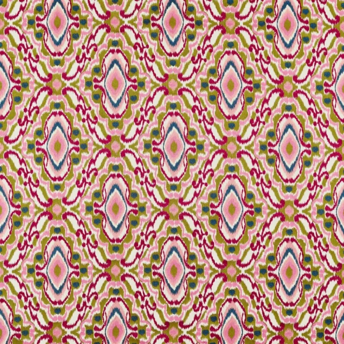 Ixora Fabric - Pomegranate / Tree Canopy / Ink swatch