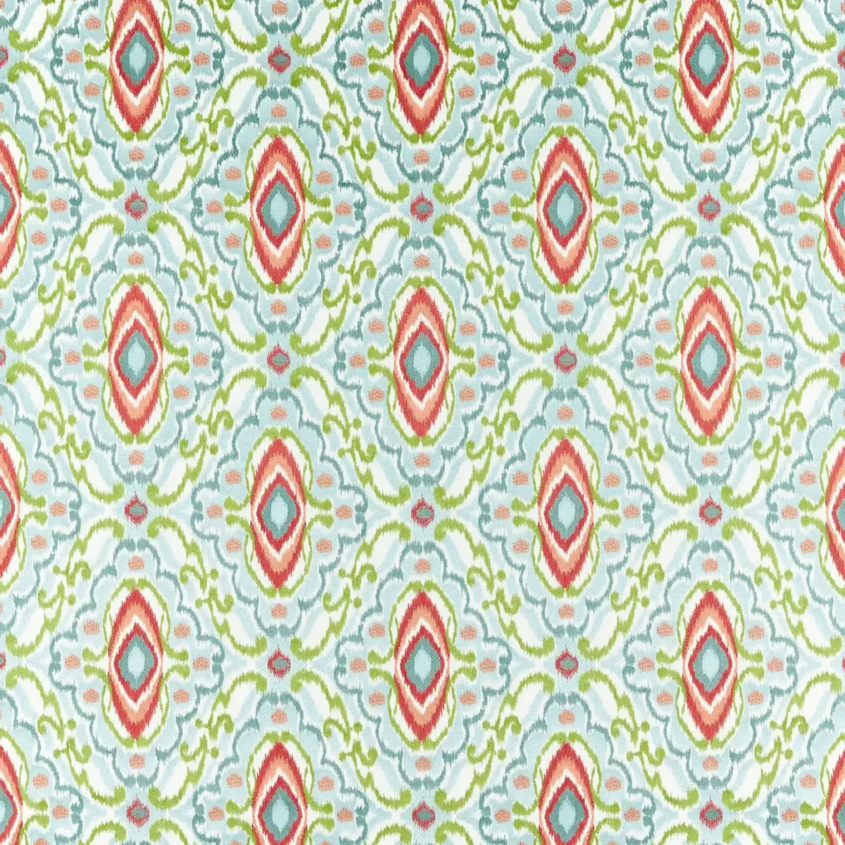 Ixora Fabric - Sky / Cascade / Vermillion by multicolour traditional embroideried fabric from Harlequin