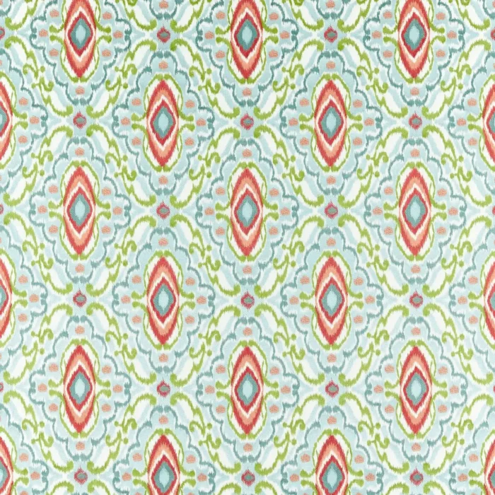 Ixora Fabric - Sky / Cascade / Vermillion swatch