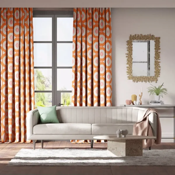 Zinnia Fabric - Emerald / Sky by orange circle design curtains