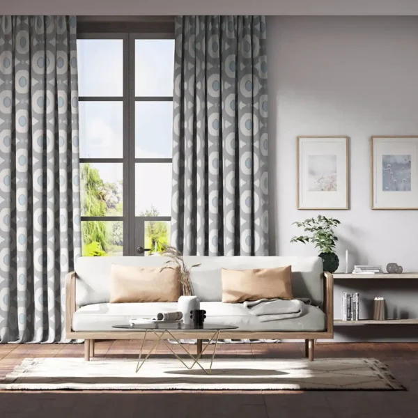 Zinnia Fabric - Emerald / Sky by grey circle design curtains