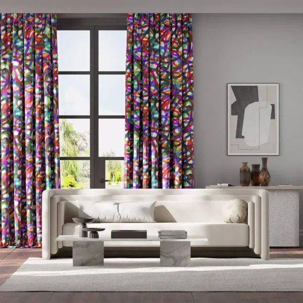 Rhythm Fabric - Fire / Brazilian Rosewood / Onsen / Forest by multi coloured swiggle curtains