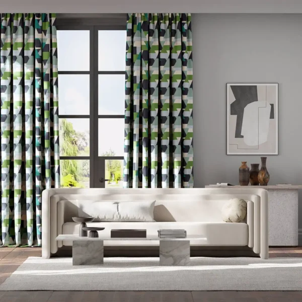 green geometric shape curtains