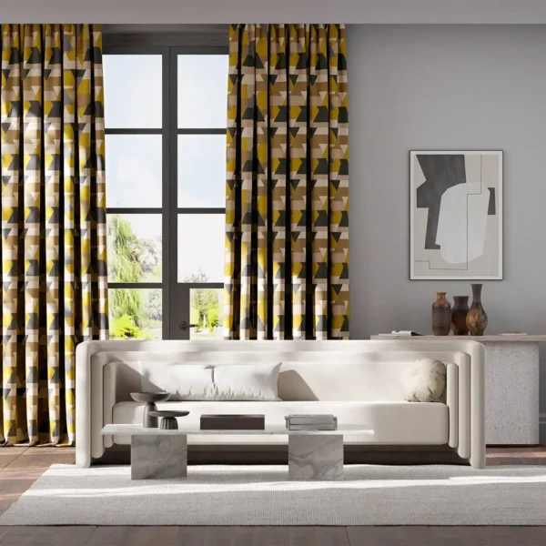 yellow geometric shape curtains