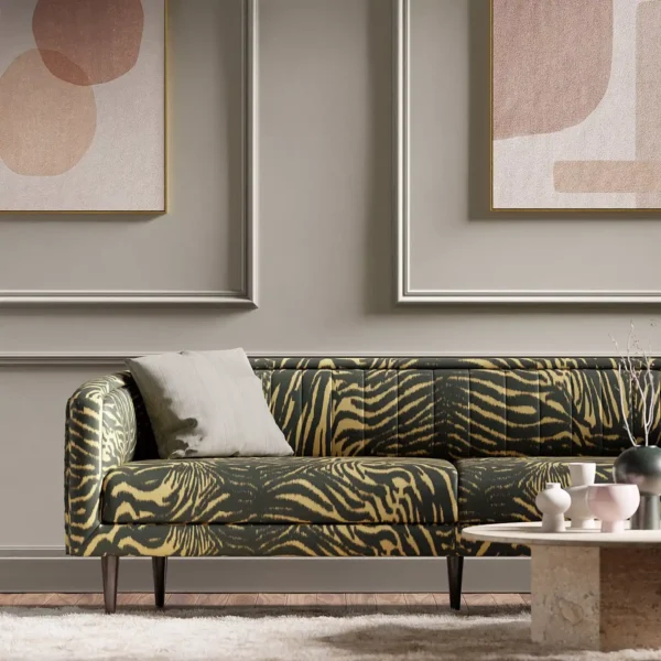 Equidae Fabric - Onyx / Amber Light by brass colour animal print sofa