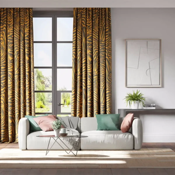 Equidae Fabric - Onyx / Amber Light by brass colour animal print curtains