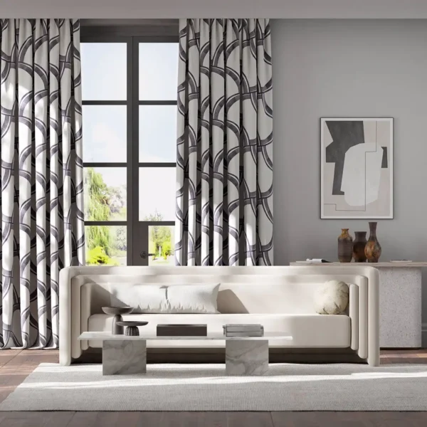 black trellis design curtains