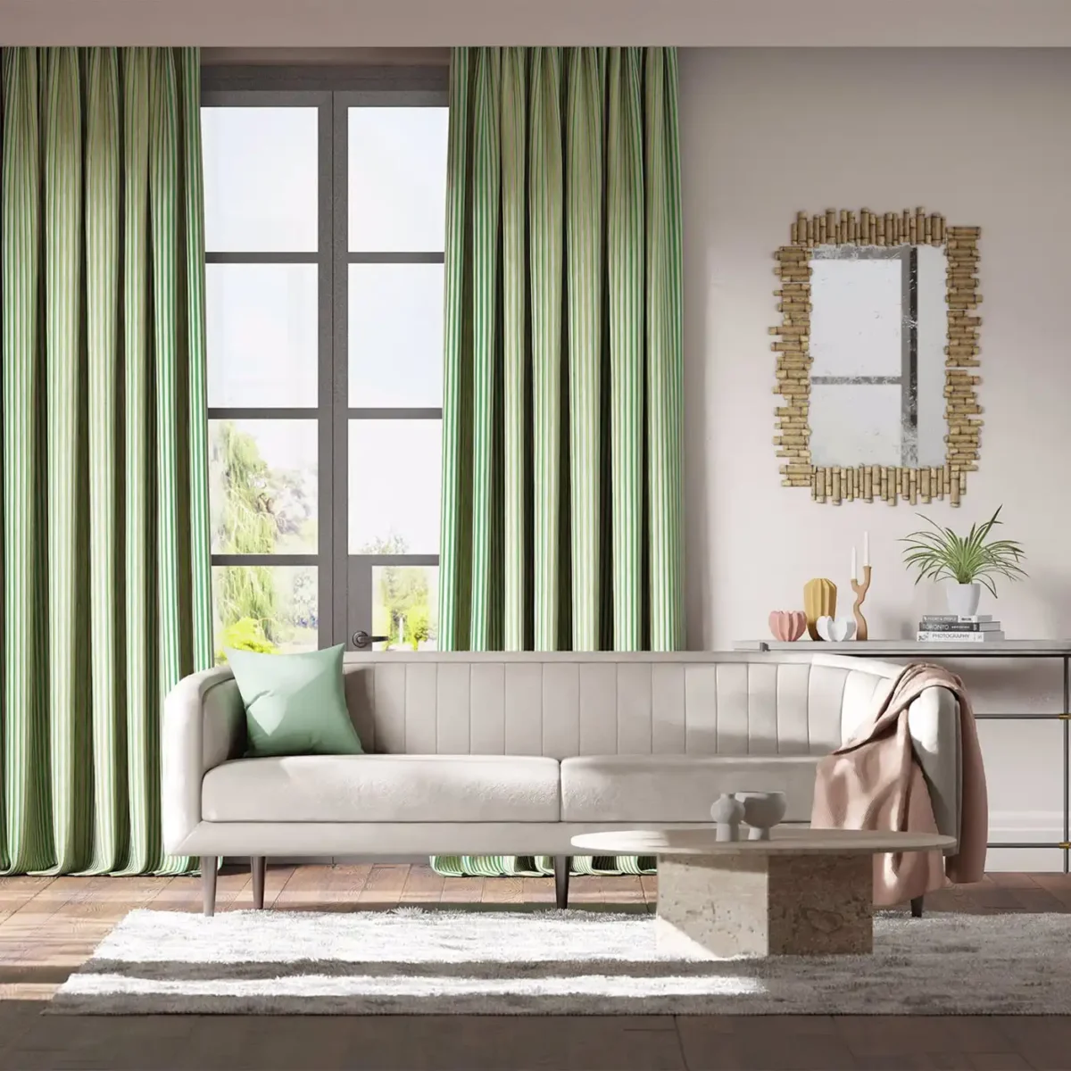 green stripe curtains