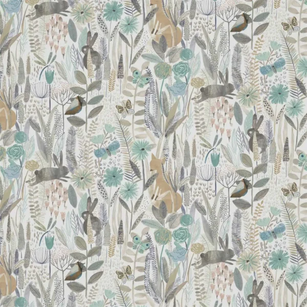 Hide and Seek Fabric - Linen / Duck Egg / Stone by black-grey children's cotton fabric from Harlequin