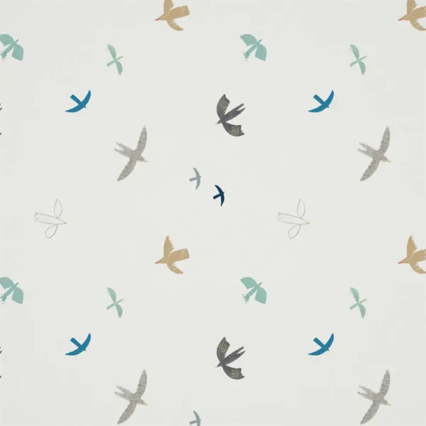 Skies Above Fabric - Duck Egg / Linen by multicolour animal cotton fabric from Harlequin