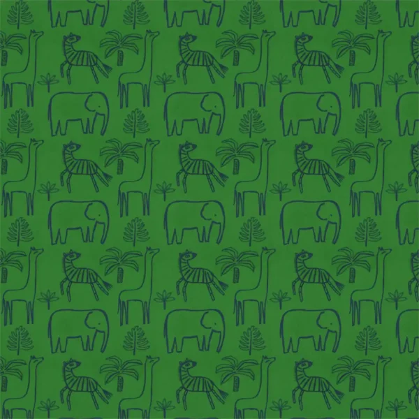 Funky Jungle Fabric - Gecko / Cobalt by green animal printed fabric from Harlequin