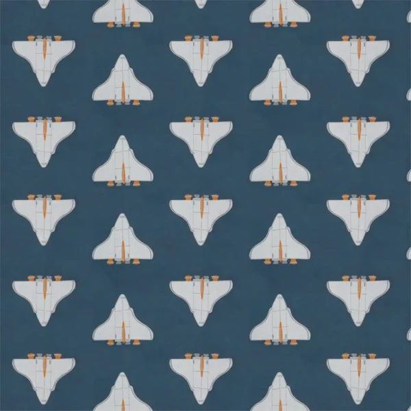 Space Shuttle Fabric - Apricot / Navy by blue children's printed fabric from Harlequin