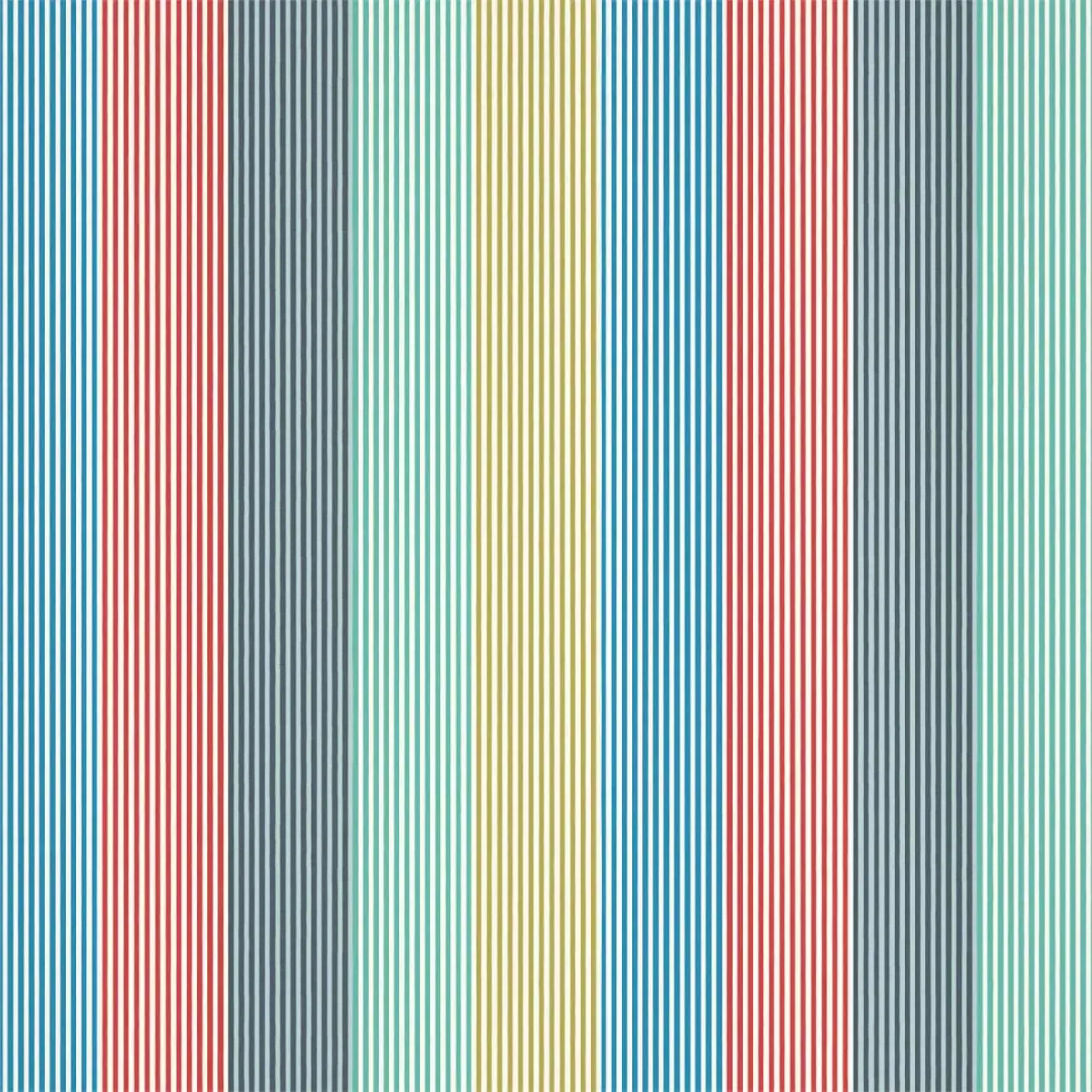 Funfair Stripe Fabric - Ink / Aqua / Kiwi / Marine / Poppy by multicolour children's cotton fabric from Harlequin