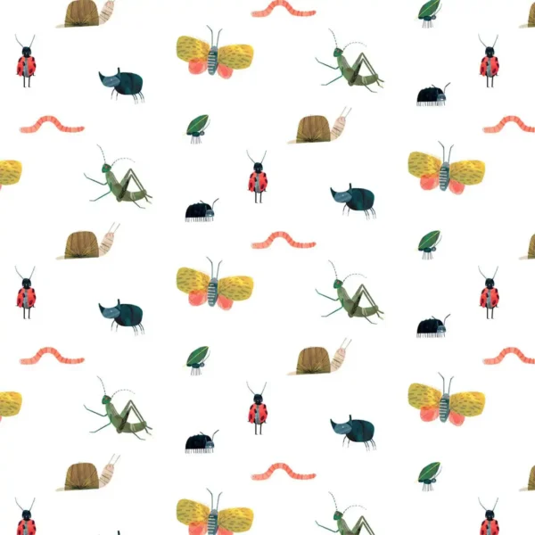 Garden Friends Wallpaper - Poppy / Ochre / Leaf by multicolour animal wallpaper from harlequin