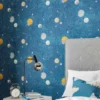 blue wallpaper with planets and moons