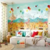 circus wall mural with sofa