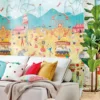 circus wall mural with sofa