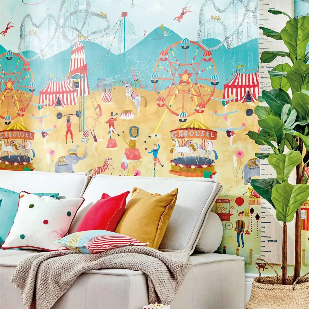 Lifes a Circus Wallpaper - Carousel by circus wall mural with sofa