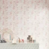 pink rabbit and wild flowers wallpaper