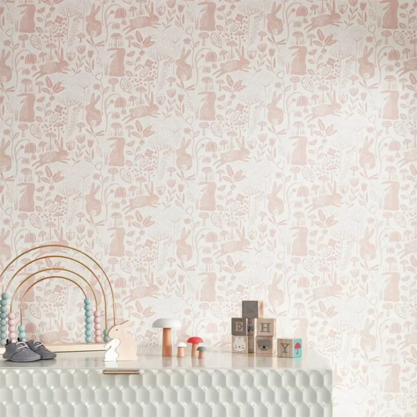 Into the Meadow Wallpaper - Powder by pink rabbit and wild flowers wallpaper