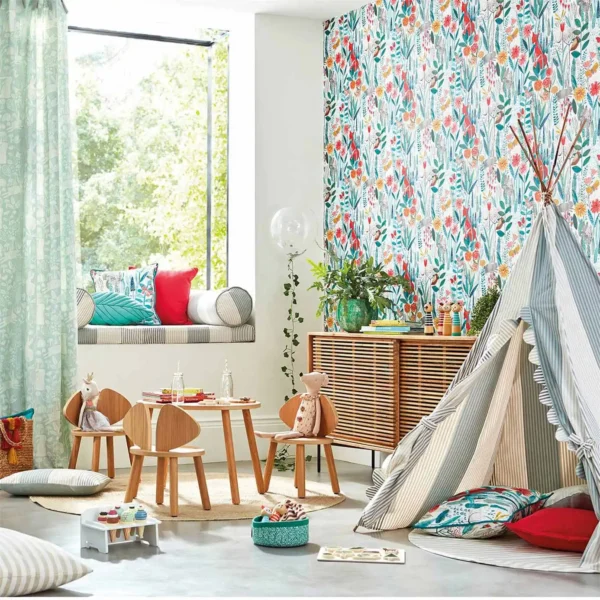 Into the Wild Wallpaper - Midnight / Jungle by overgrown meadow flowers wallpaper in playroom