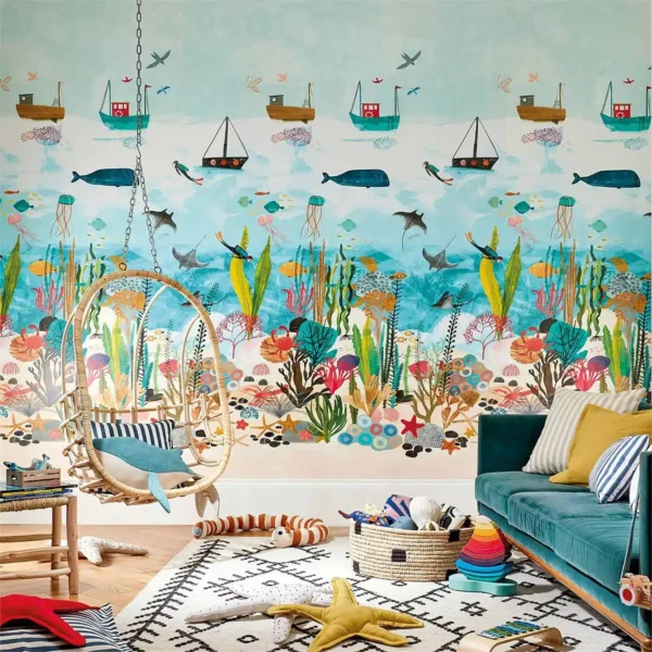 Above and Below Wallpanel - Marine Life by under the sea wall mural in playroom