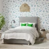 blue animal childrens wallpaper with bed