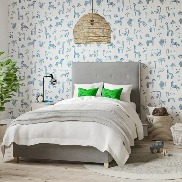 Funky Jungle Wallpaper - Stone by blue animal childrens wallpaper with bed