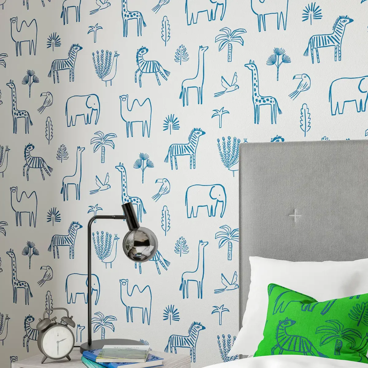 Funky Jungle Wallpaper - Stone by blue animal childrens wallpaper