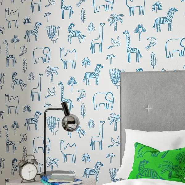 Funky Jungle Wallpaper - Stone by blue animal childrens wallpaper