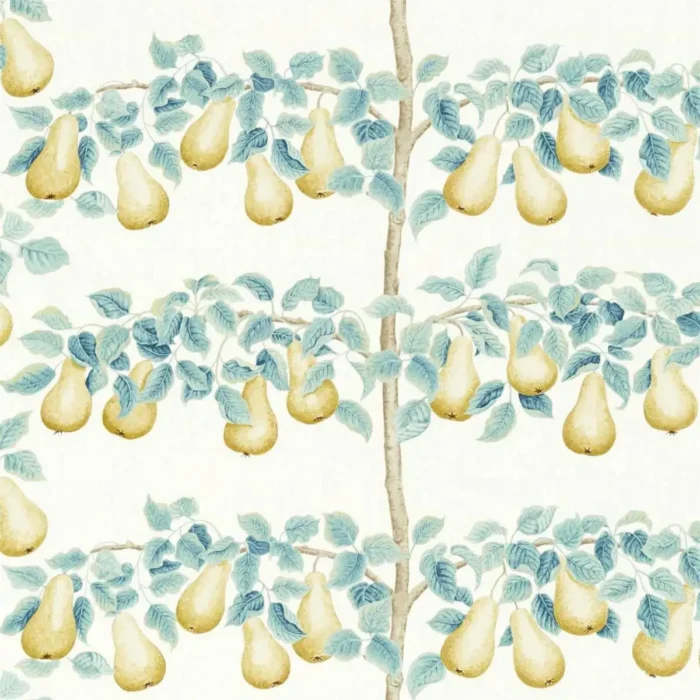 Perry Pears Fabric - Gold / Aqua swatch