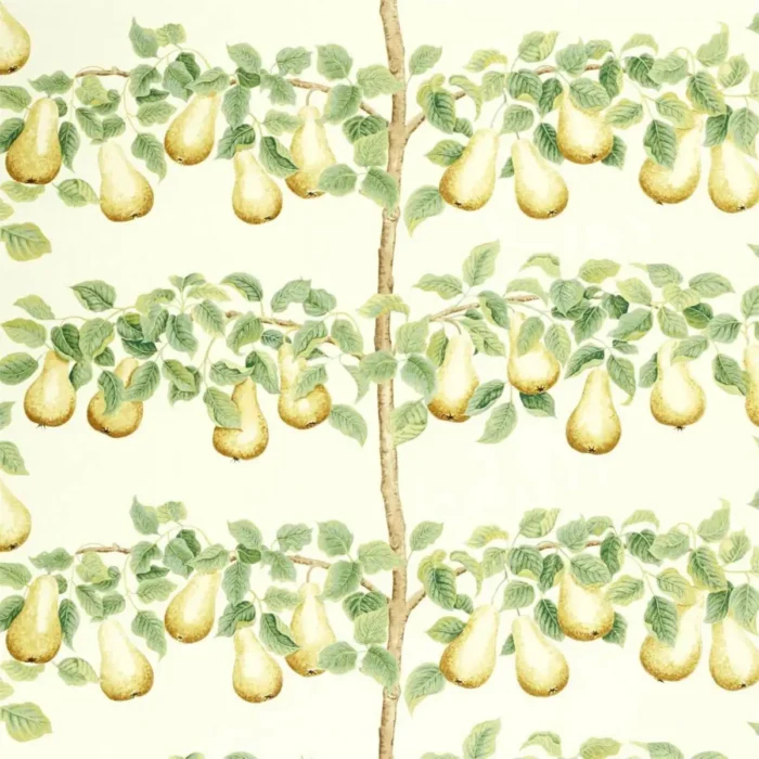 Perry Pears Fabric - Ochre / Leaf Green swatch