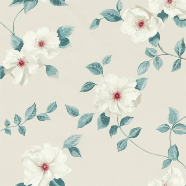 Poet's Rose Fabric - Blush by blue botanical cotton fabric from Sanderson