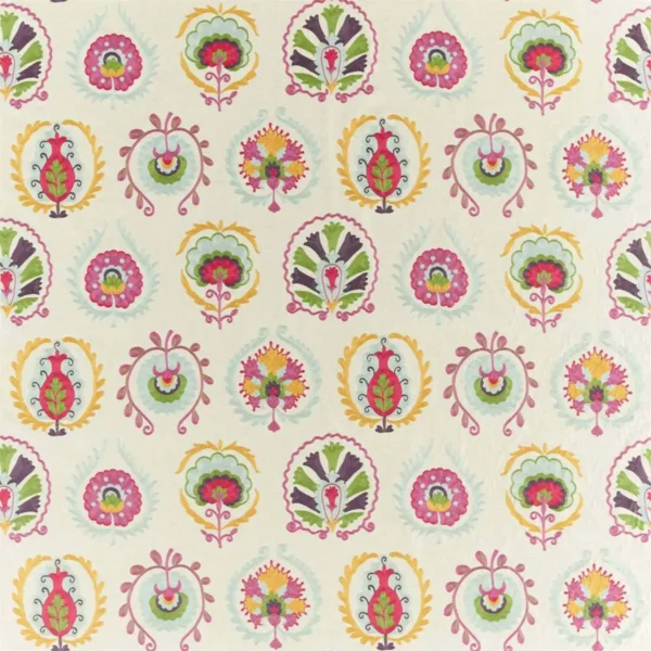 Daula Fabric - Tyrian by multicolour botanical embroideried fabric from Sanderson