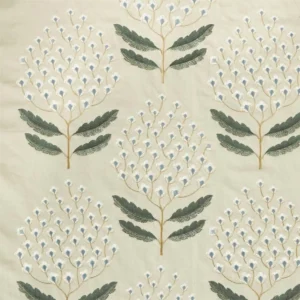 green botanical embroideried fabric from Sanderson