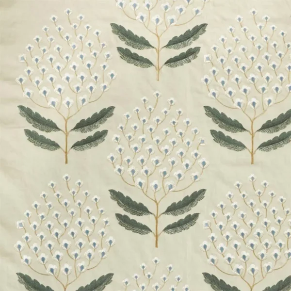Bellis Fabric - Silver Fern by green botanical embroideried fabric from Sanderson