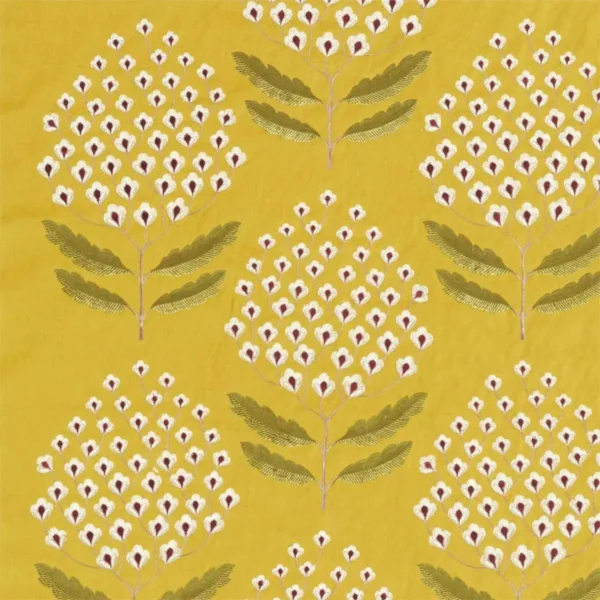 Bellis Fabric - Woodland Yellow by yellow botanical embroideried fabric from Sanderson