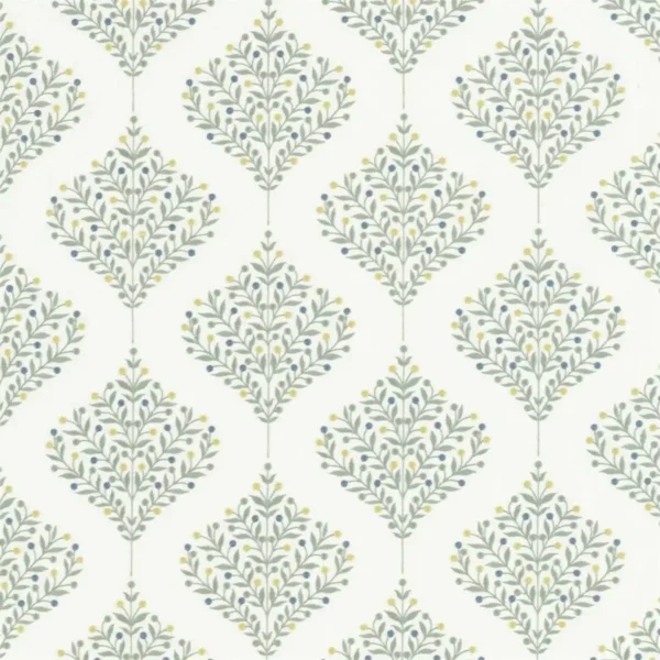 Orchard Tree Fabric - Gardenia Green by multicolour botanical embroideried fabric from Sanderson