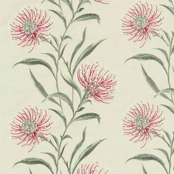 Catherinae Embroidery Fabric - Fuchsia by green botanical embroideried fabric from Sanderson