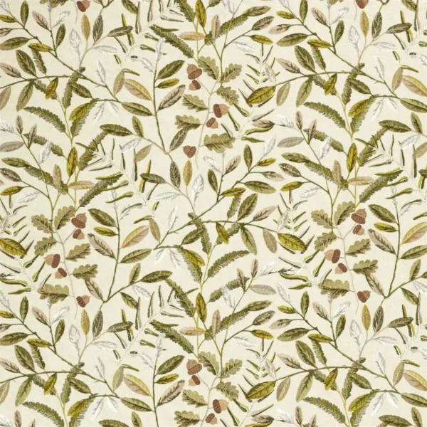 green botanical embroideried fabric from Sanderson