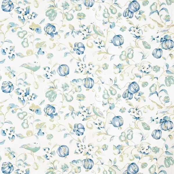 Pear and Pomegranate Fabric - China Blue by blue animal linen fabric from Sanderson