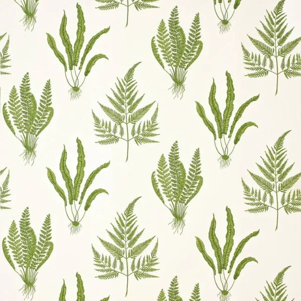 Woodland Ferns Fabric - Green by green botanical printed fabric from Sanderson
