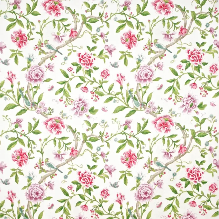 Porcelain Garden Fabric - Magenta / Leaf Green swatch