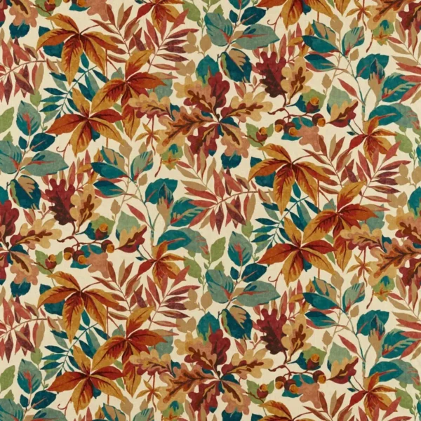 Robins Wood Fabric - Russet by multicolour botanical printed fabric from Sanderson