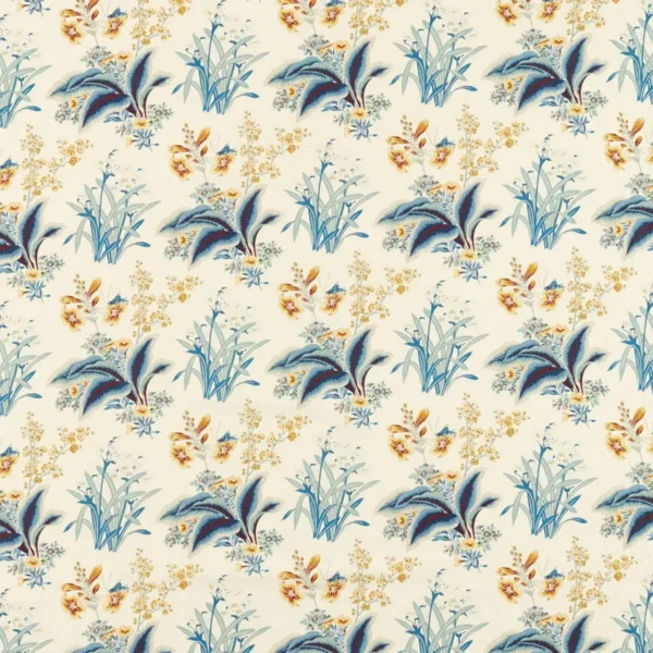 Enys Garden Fabric - Indigo / Red by blue botanical cotton fabric from Sanderson