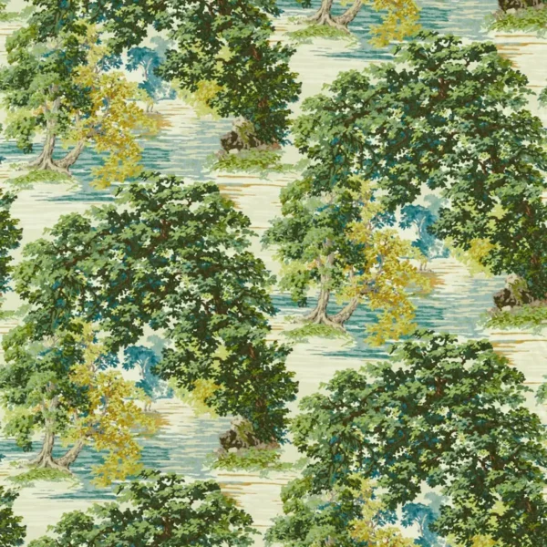 Ancient Canopy Fabric - Sap Green by green botanical printed fabric from Sanderson