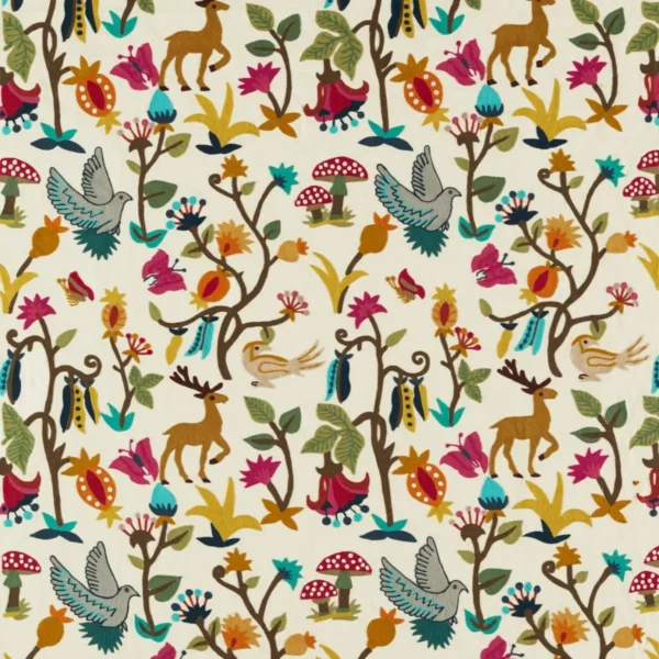 Forest of Dean Fabric - Bright / Multi by multicolour animal embroideried fabric from Sanderson