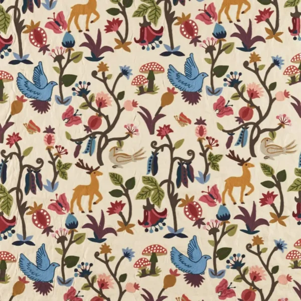 multicolour animal embroideried fabric from Sanderson