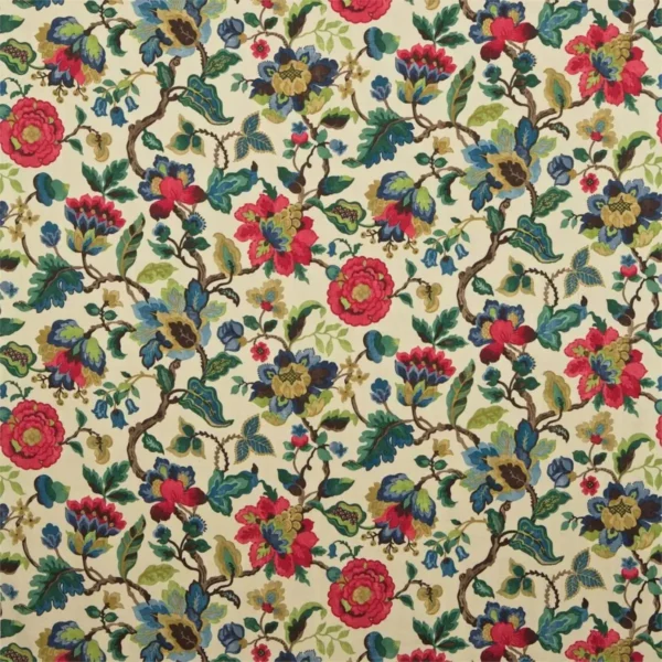 Amanpuri Fabric - Ruby / Emerald by green botanical linen fabric from Sanderson